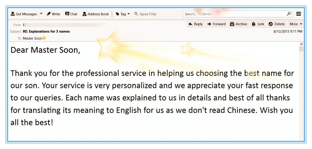 Chinese name selection-Destiny