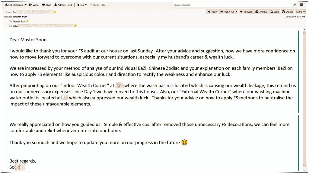 feng shui testimonial Mac 2017